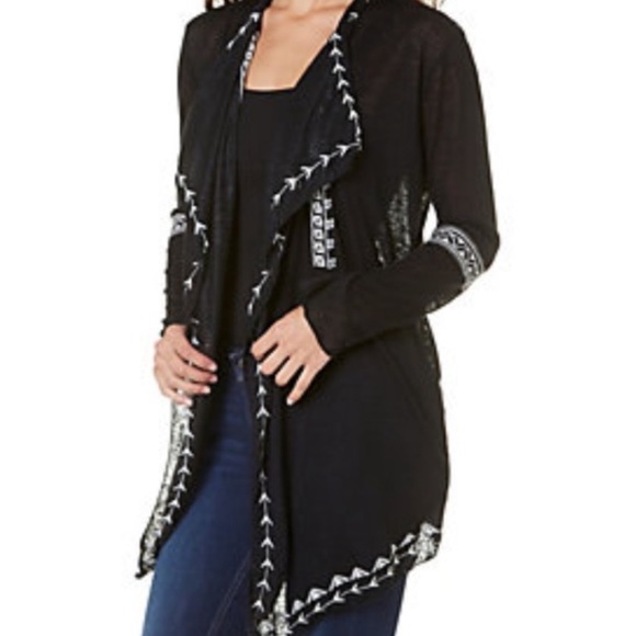32. Haute Project Black Embroidered Open Cardigan M  Boho - Picture 2 of 9